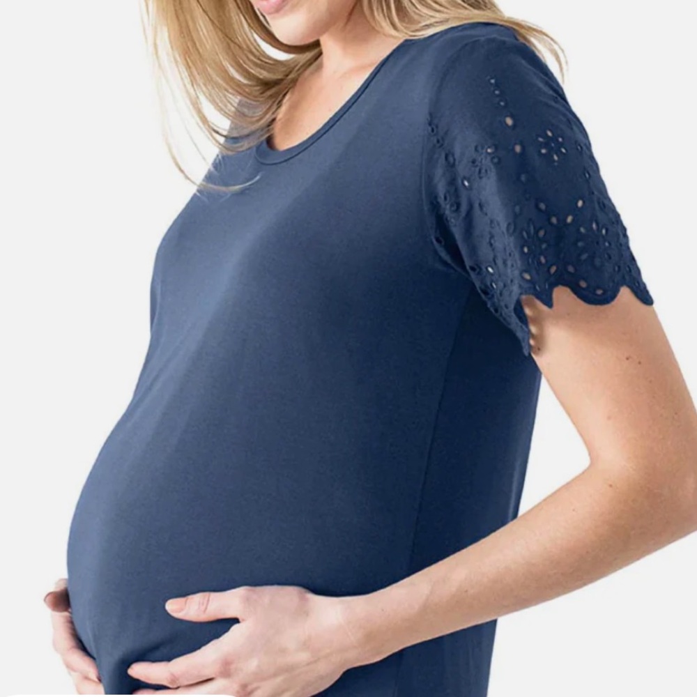 Everyday Eyelet Nursing & Maternity T-shirt | Blue - Small